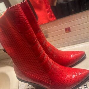 Elegant Red Sock Heeled Boots